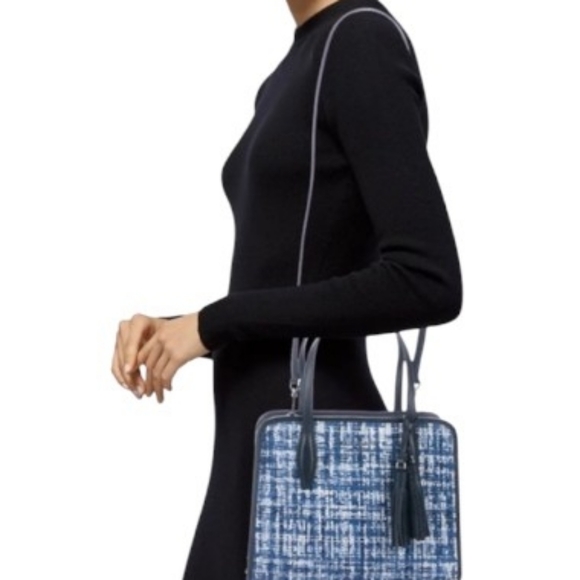 NEW Kate Spade ♠️ New York Blue Rowe Small Tweed Zip Top Satchel tote bag - Picture 9 of 10